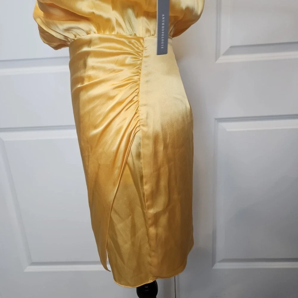 NWT Amanda Uprichard Silk Dress Size XS Marigold Yellow Blouson Faux Wrap Mini